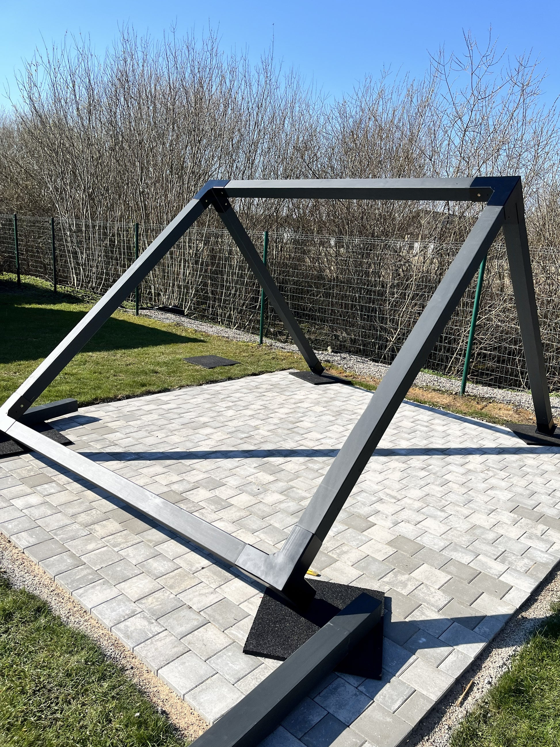 Modular canopy DIY by Terases, 3.5m by 3.5m, showing the assembled outdoor canopy with sturdy frame and fabric cover.