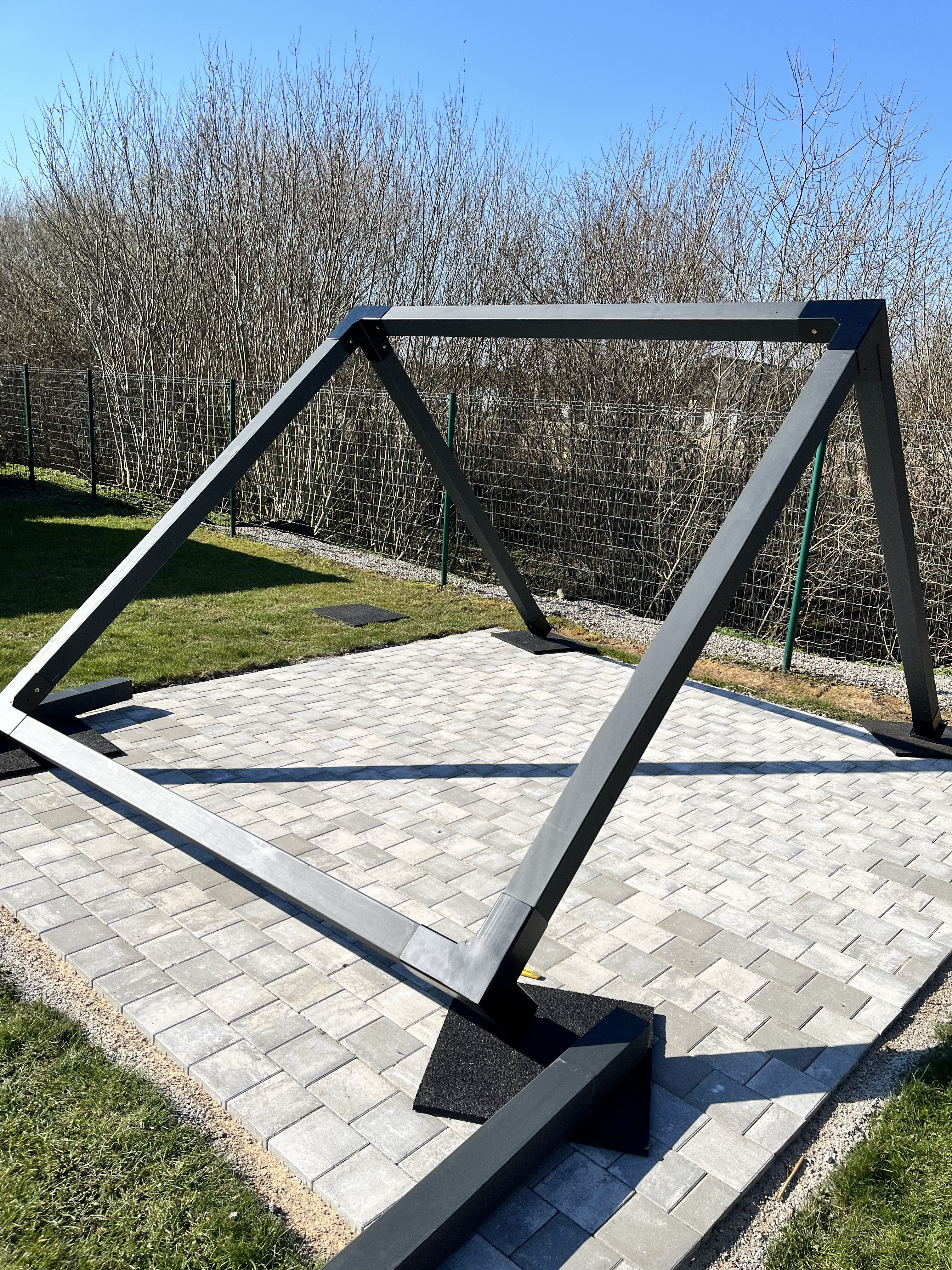 Modular canopy DIY by Terases, 3.5m by 3.5m, showing the assembled outdoor canopy with sturdy frame and fabric cover.