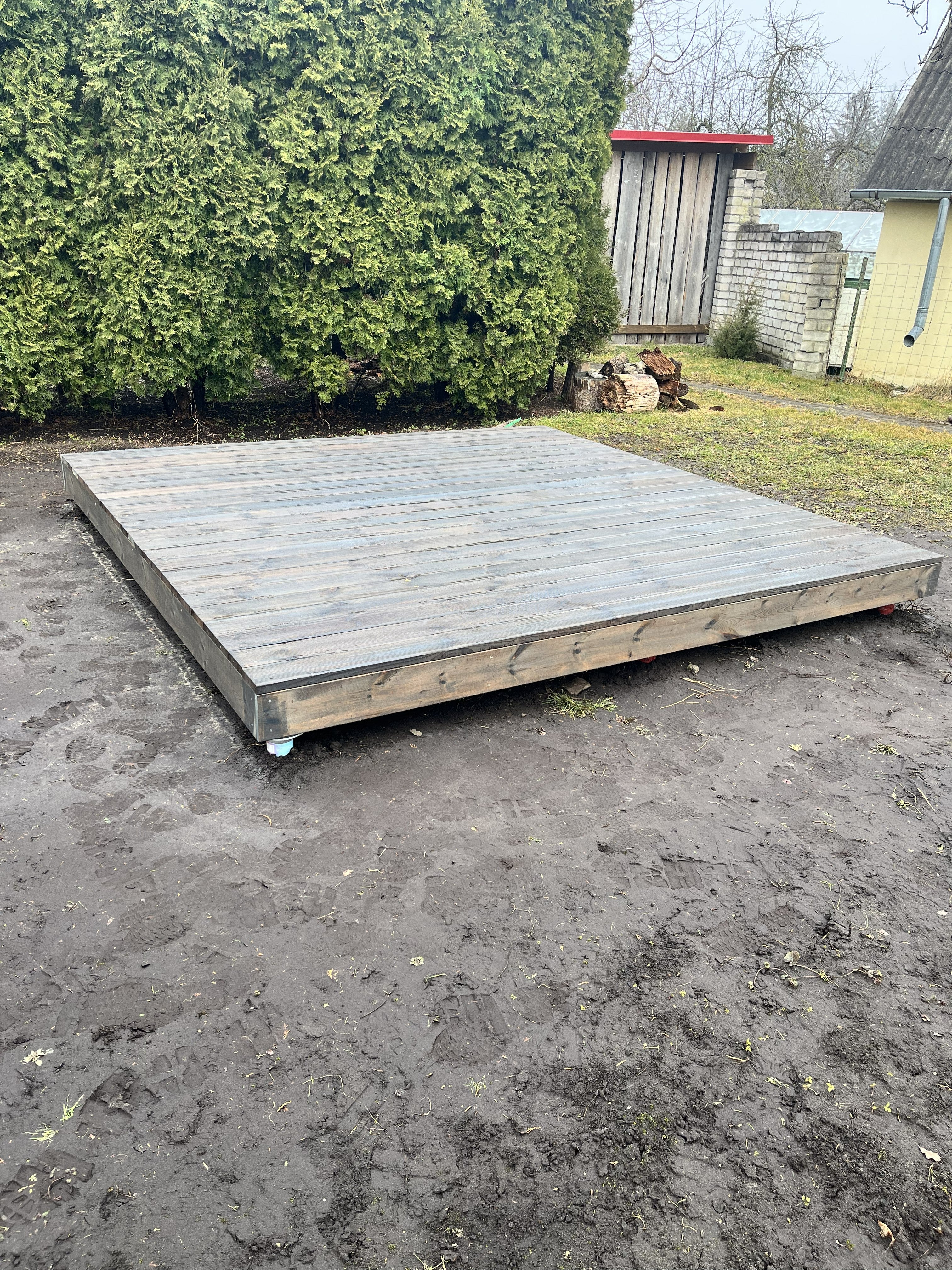 Terrace deck 3x3m with canopy by Terases, showing the wooden deck structure and fabric canopy in outdoor setting.