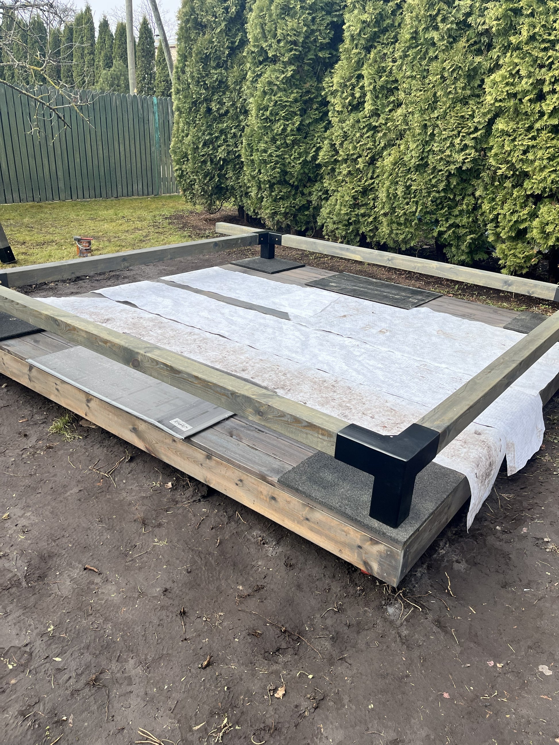 Terrace deck 3x3m with canopy by Terases, showing the outdoor wooden deck with protective canopy in a garden setting.
