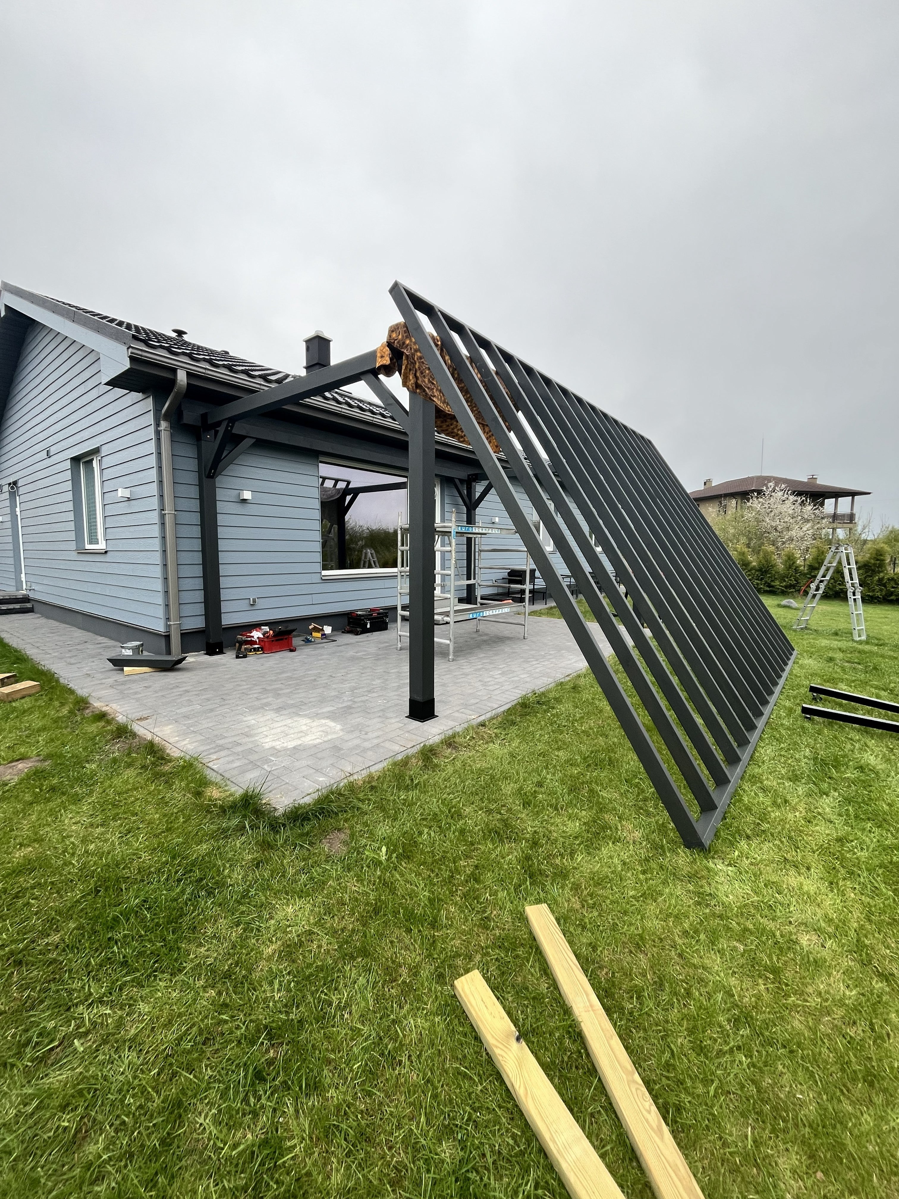 Modular canopy DIY 6x4m by Terases with assembled frame and fabric cover for outdoor shade and shelter.