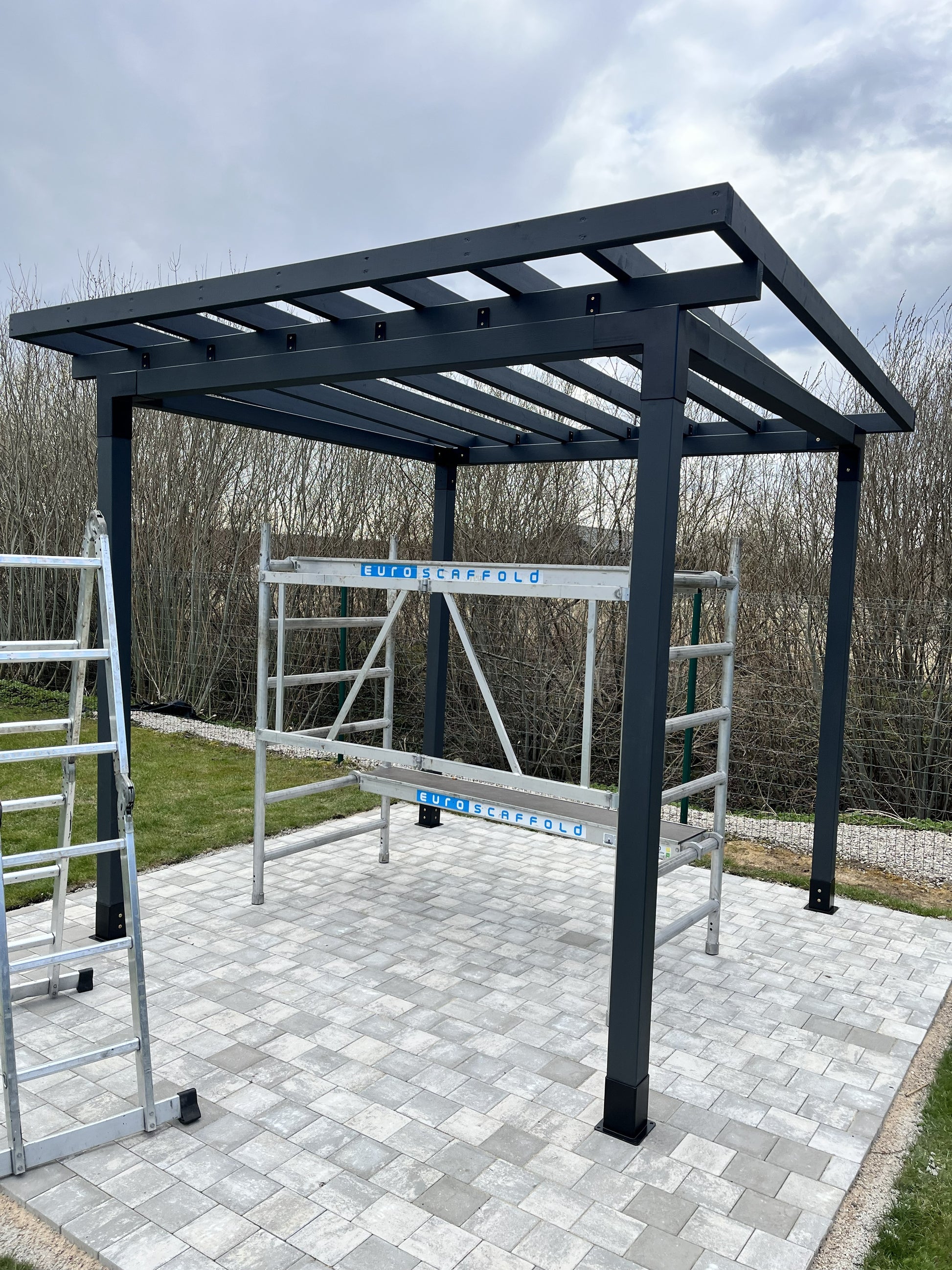 Modular DIY canopy by Terases, 3.5m x 3.5m, showing assembled frame and fabric cover for outdoor shade and shelter.