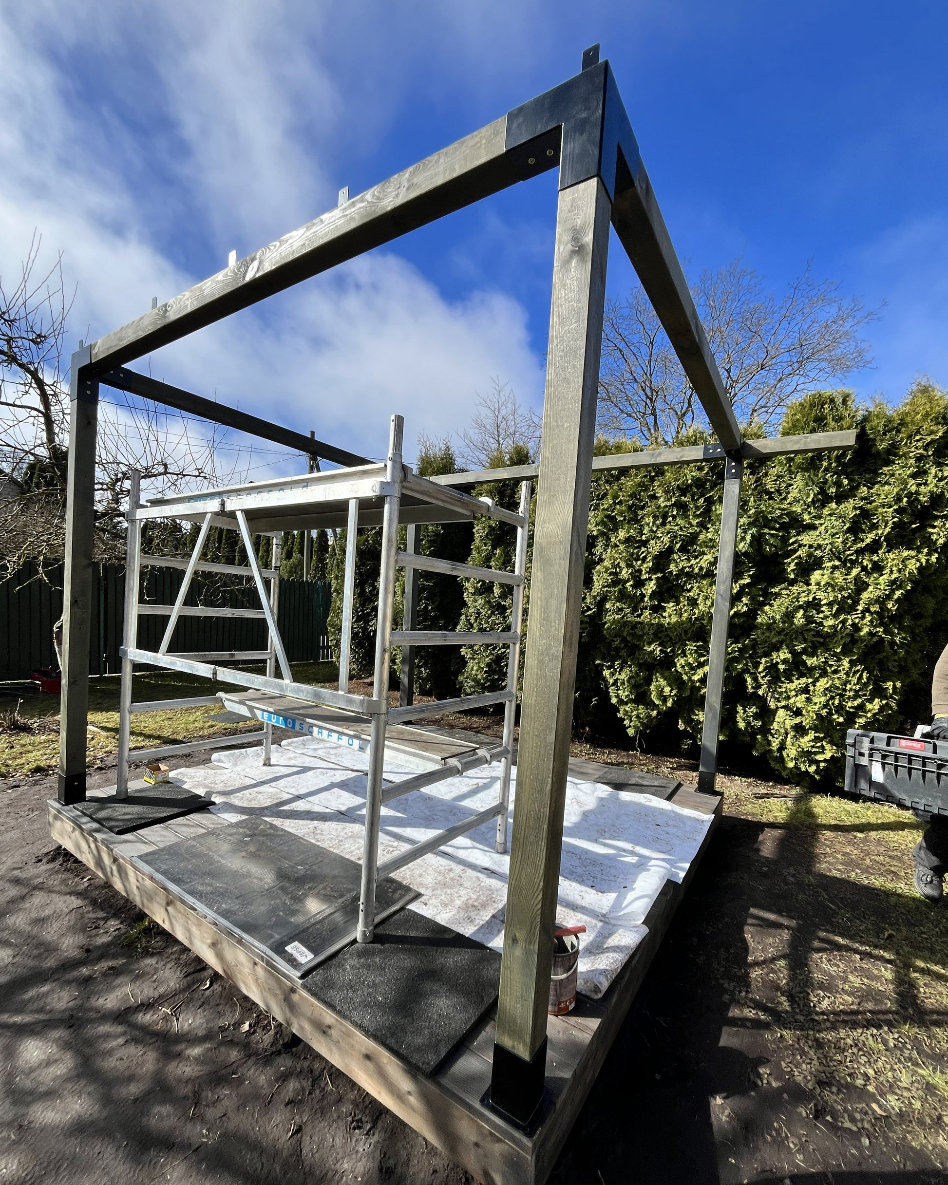 Terrace deck 3x3m with canopy by Terases, outdoor patio setup with protective roof and sturdy wooden flooring.