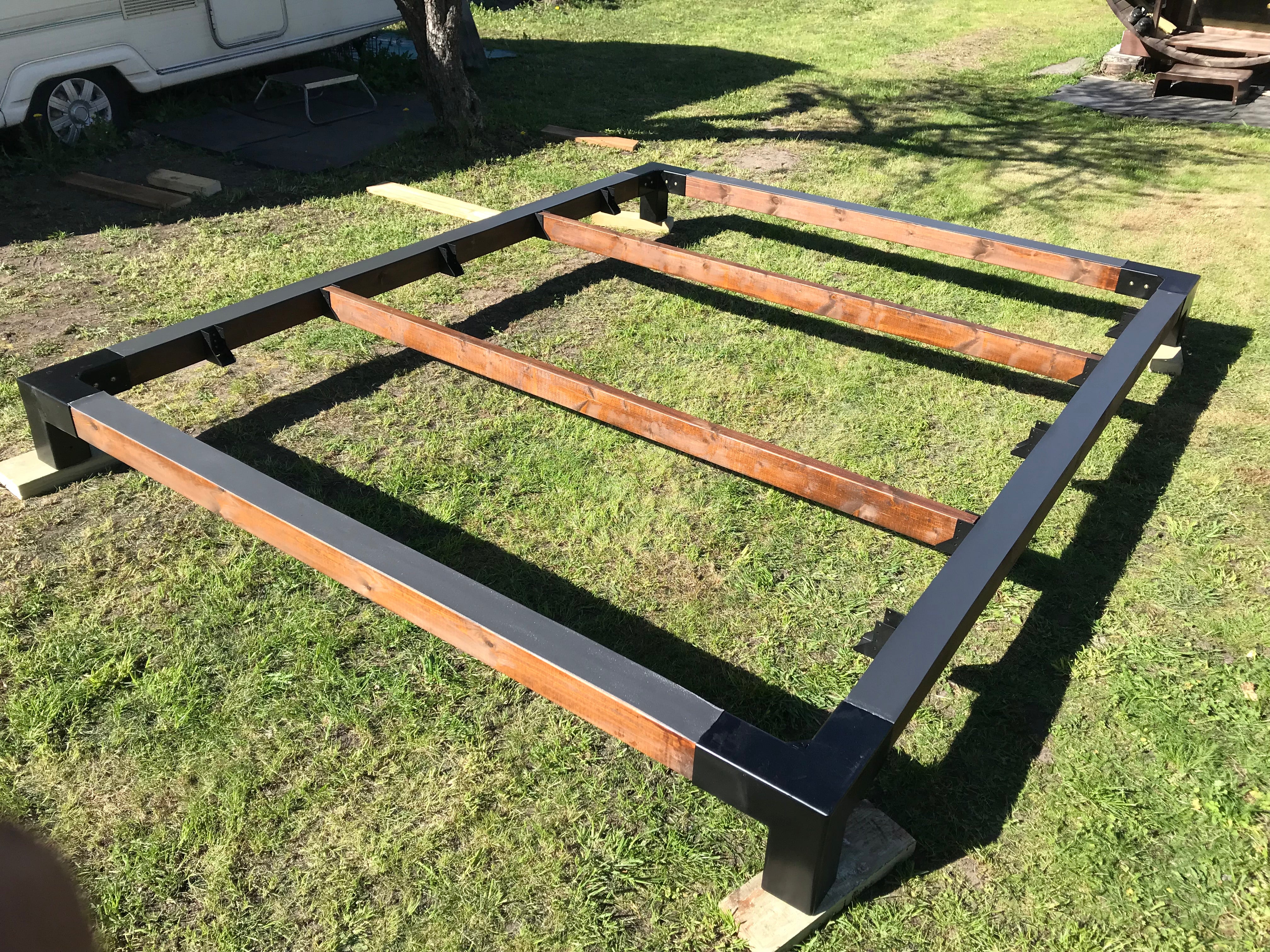 Metal deck frame on grass 