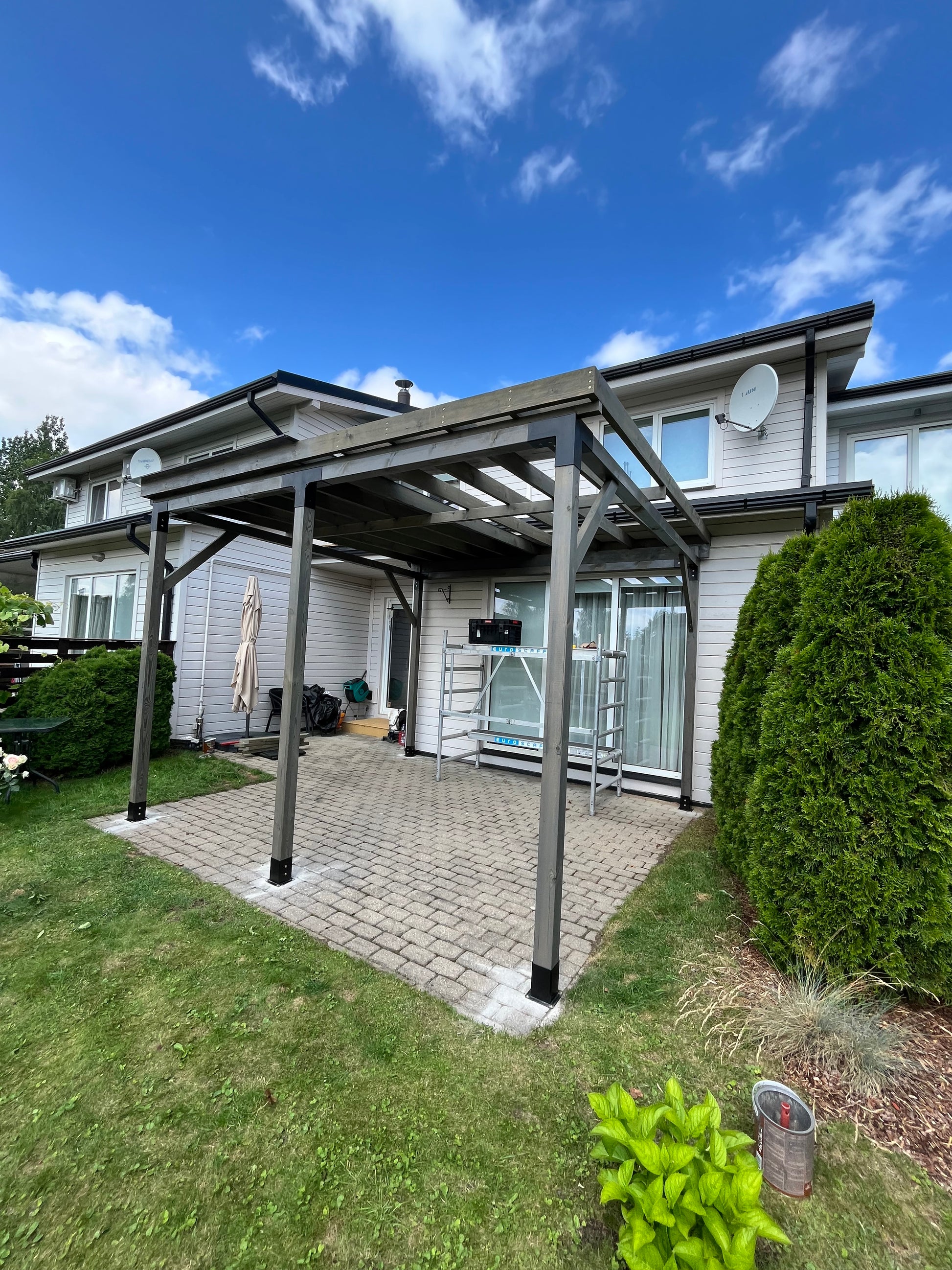 House exterior with a covered patio area on a clear day